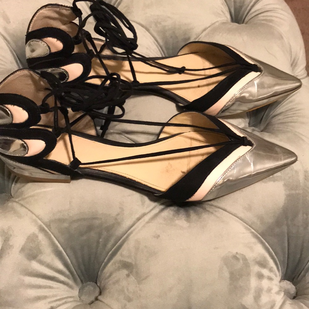 Zara silver/black/pink tie up pointe flats